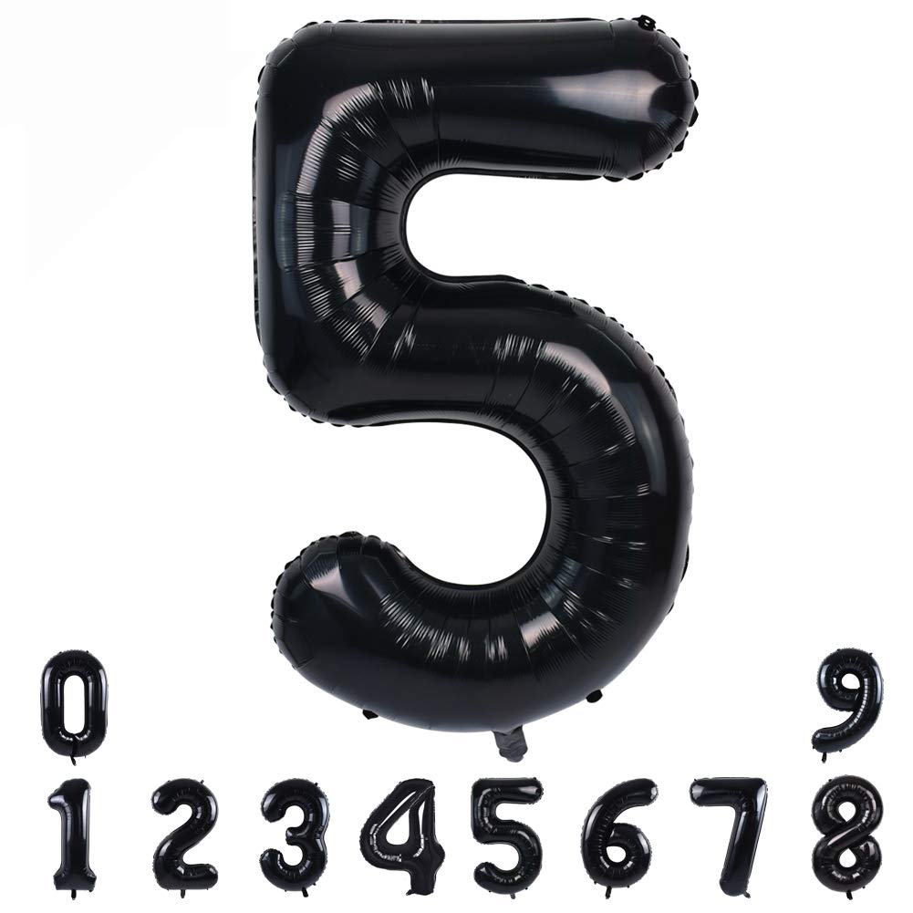 Toniful 40 Inch Black Large Numbers Balloons0-9,Number 5 Digital 5 Helium Balloons,Foil Mylar Big Number Balloons For Birthday P