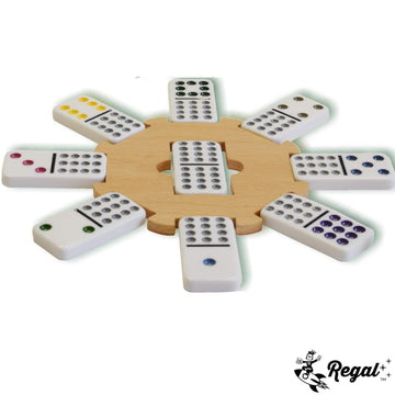 Regal Games - Mexican Train Dominoes Game Set - Double 15 Colored Dot Dominoes - 8 Metal Trains, 136 Tiles, Wooden Hub, Collecto