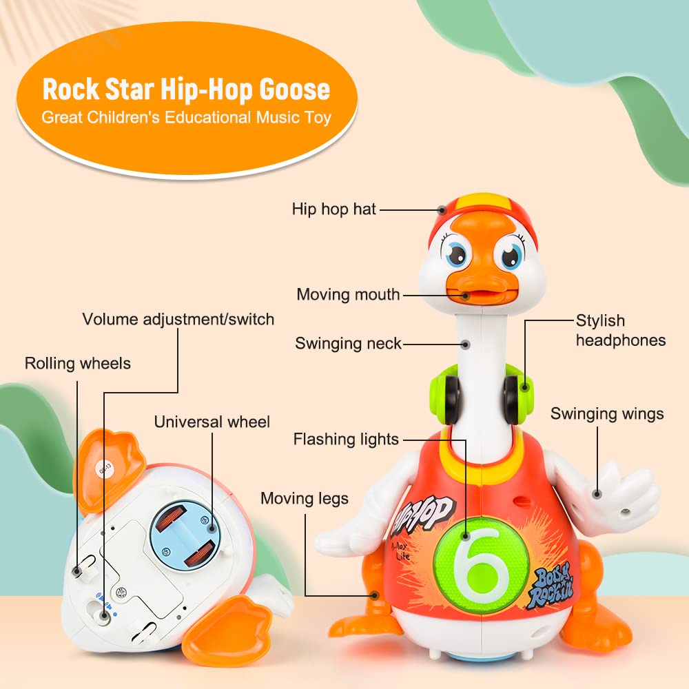 Woby Baby Musical Toy Dancing Singing Talking Walking Hip Hop Swing Goose Cool Educational Toy Gift For 1 2 3 Year Toddlers Kids