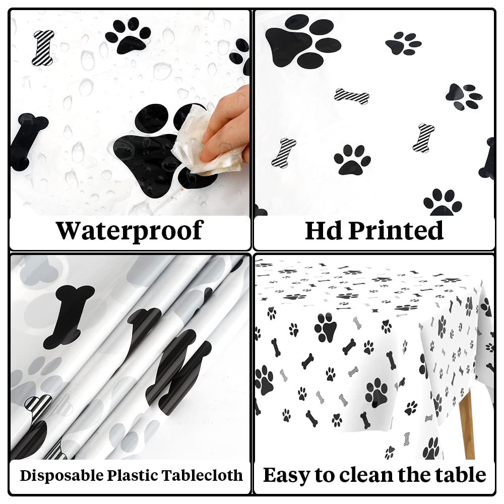 Qeymn Puppy Paw Print Plastic Tablecloth Table Cover, Pupply Paw Print Table Cloth, Disposable Rectangle Table Covers For Kids B