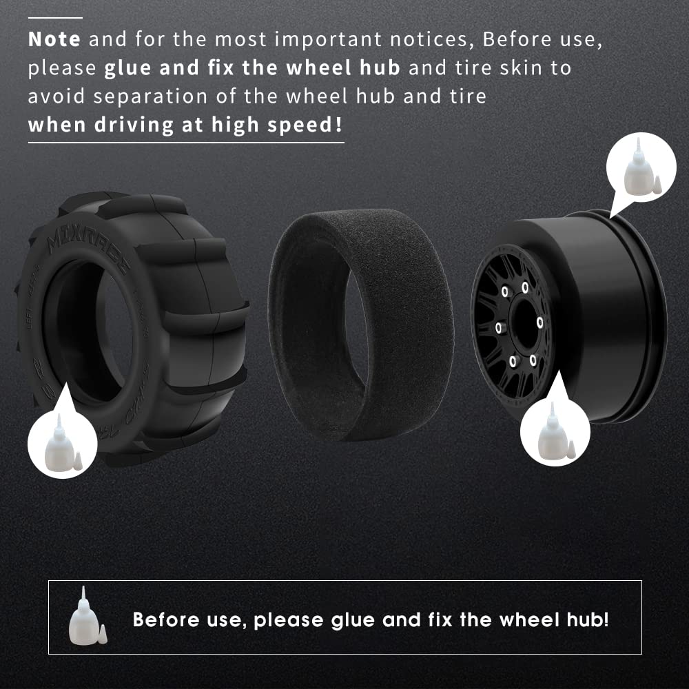 GLOBACT 12mm/14mm Hex RC Wheels and Tires for 1/10 Scale Arrma Senton Tires Slash Tires Axial Redcat Rc4wd Hex Detachable Replac