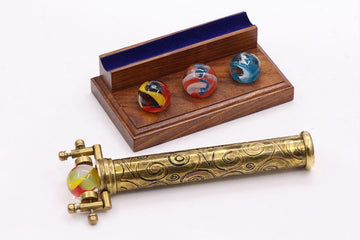 Brass Large Marble Scope Kaleidoscope With Four Interchangeable Glass Marble Solid Ached Brass Surface Kaleidoscope With Hardwoo