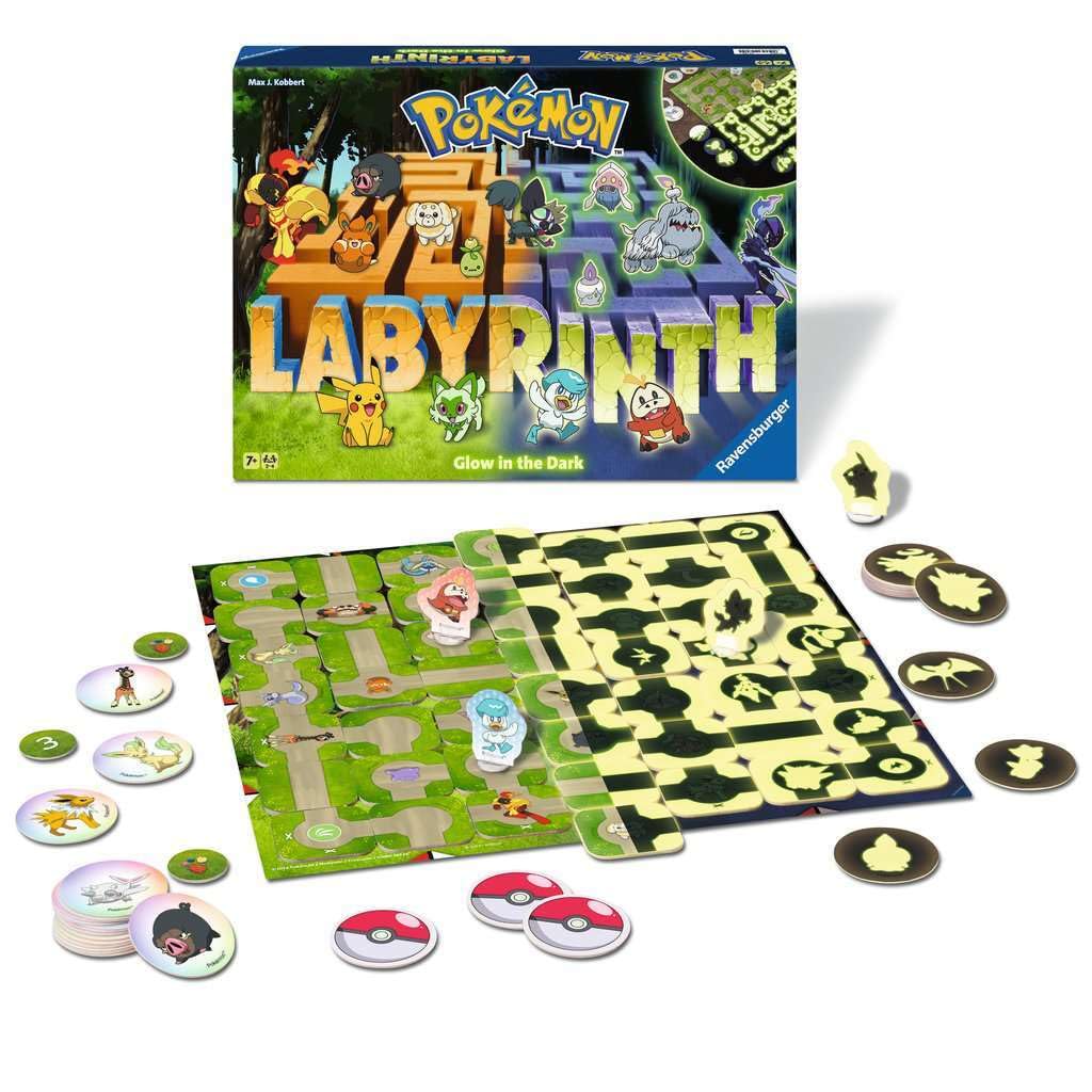 Ravensburger 22705 - Pokémon Labyrinth Glow In The Dark - Sliding Fun With Your Favorite Pokémon - Playable In Light And Dark For 2-4 Players Ages 7 And Up