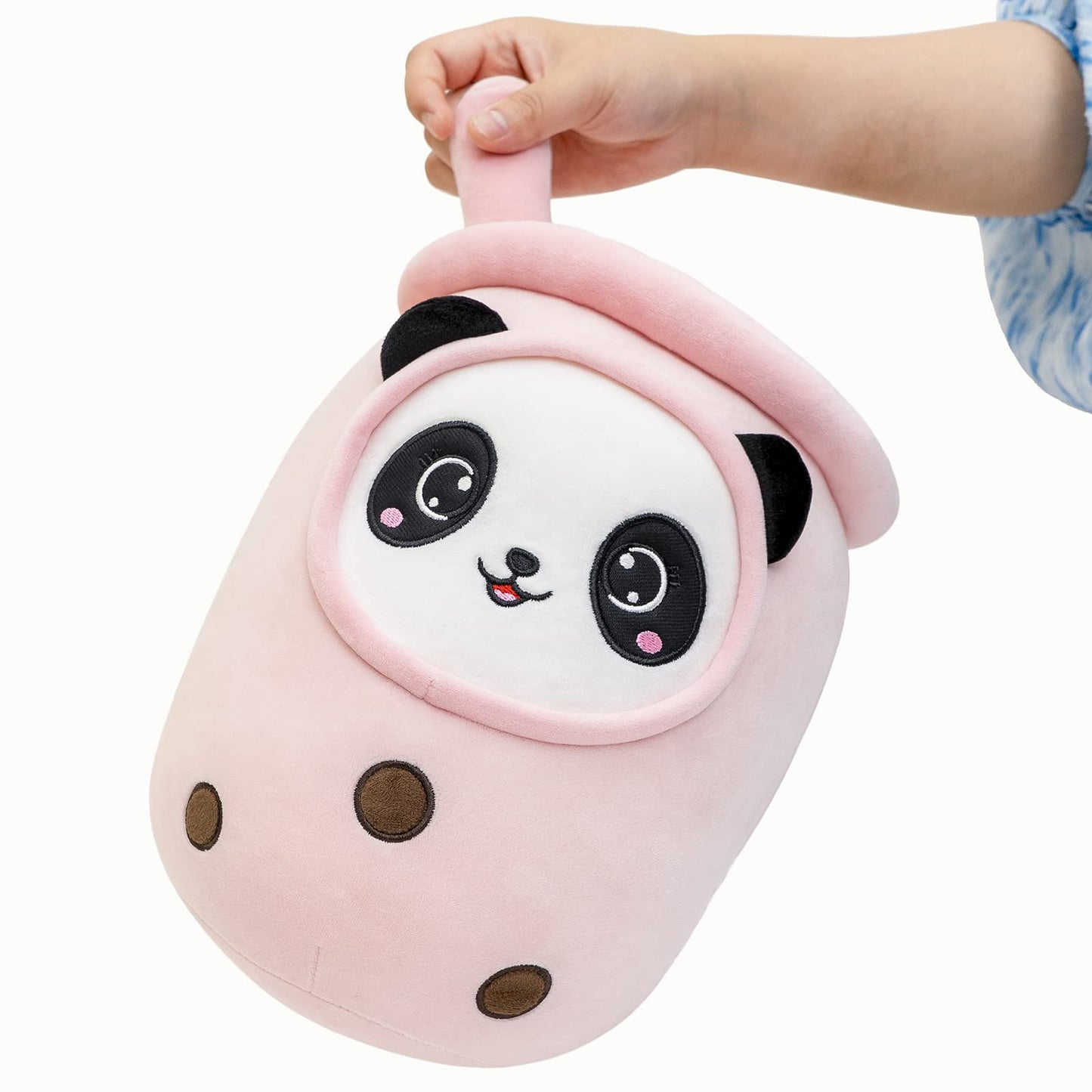 Niuniu Daddy Boba Plushies With Panda Face-13.7Inches Large Pink Cream Bubble Tea With Straw Stuffed Animals-Soft Kawaii Milk Te