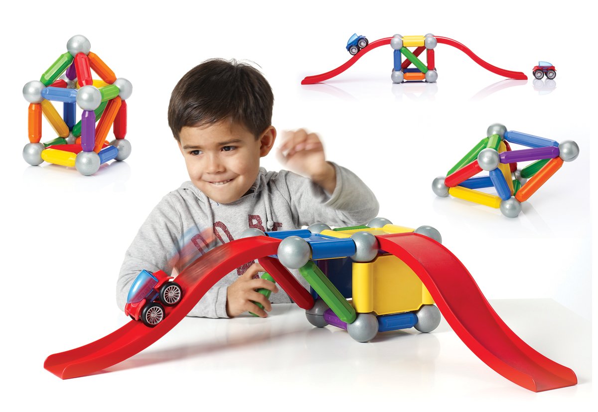 Smartmax Stunt Cars (Basic Stunt) Stem Magnetic Discovery Building Set With Moving Vehicles Featuring Safe, Extra-Strong, Oversized Building Pieces For Ages 3+