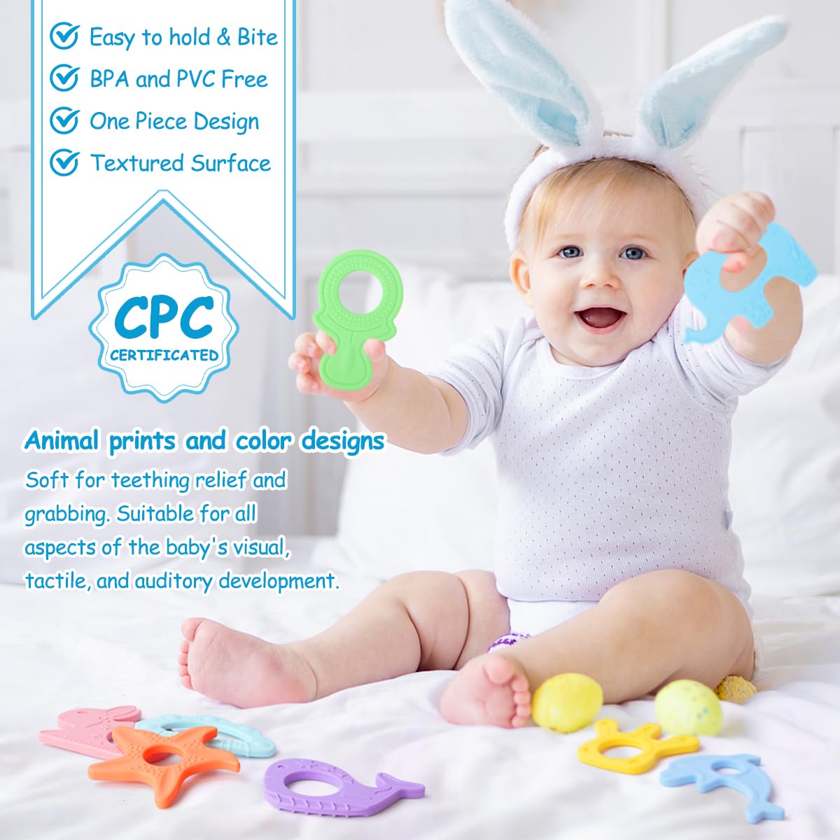 Beboan Silicone Teething Toys, 8 Pack Cute Baby Teethers, Bpa Free Easy To Grip, Perfect For Infant Girls & Boys 3 Months+