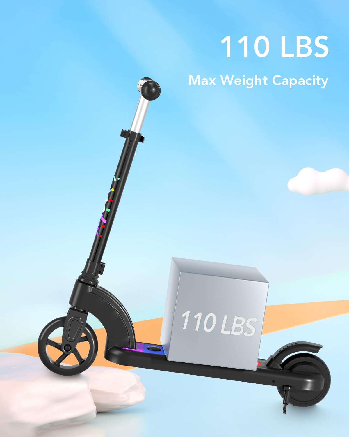 Anhao Electric Scooter For Kids Ages 6-12 (Mainly 6-10),Electric Scooter With Adjustable Height, Flash Wheel, Suitable For Weigh