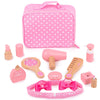Bigjigs Toys Wooden Kids Vanity Case - 11pc Vanity Kit & Accessories with Pink Polka Dot Carry Bag, Ideal Pretend Play Toy & Gif