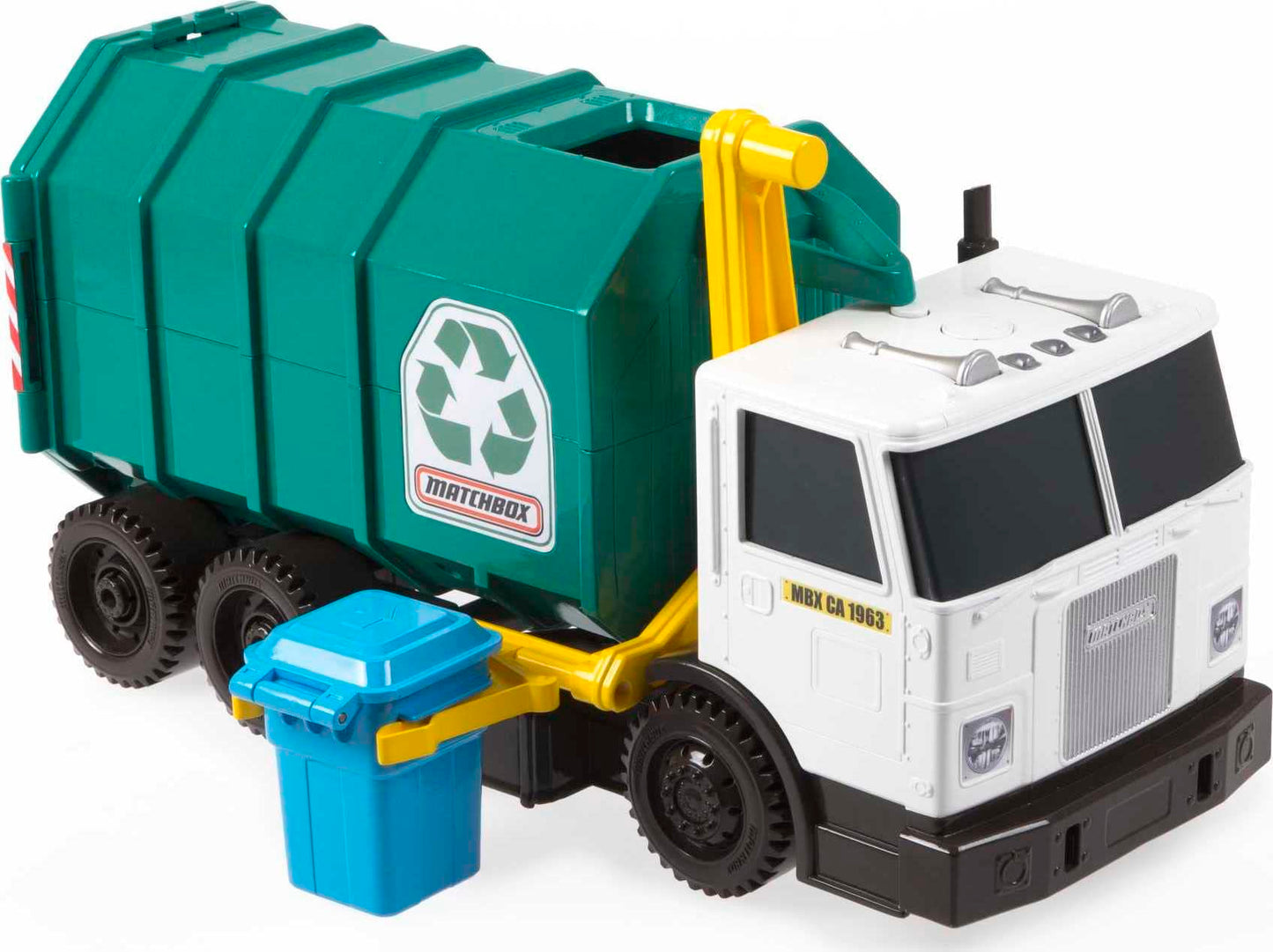 Matchbox Cars, Large-Scale, 15-in Toy Recycling Truck with Garbage Bin, Lights and Sounds
