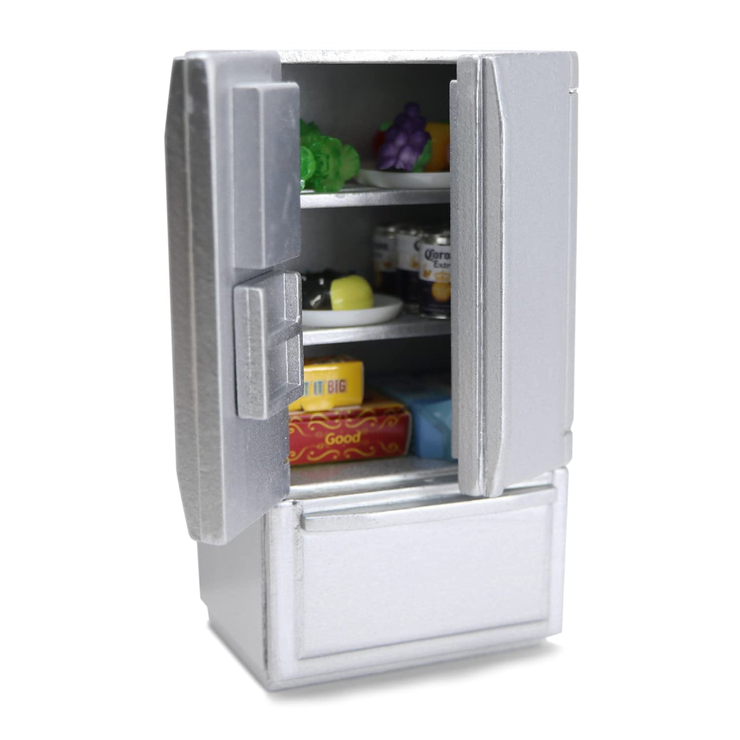 Miniature Dollhouse Fridge 1:12 Furniture Decoration Accessories Mini Refrigerator Kitchen Living Room Scene Model Ornaments (Silver)