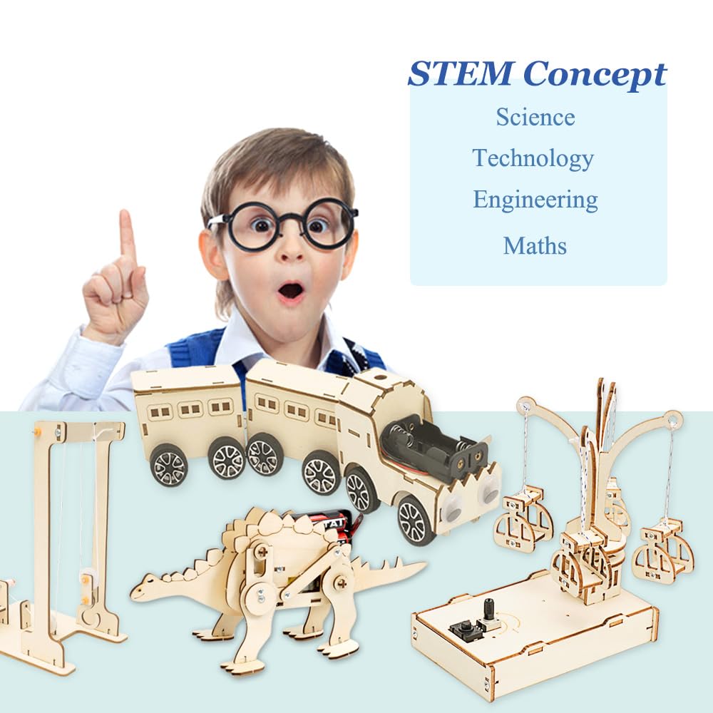 4 In 1 Stem Toys-Science Kits For Kids Age 8-12, Wooden Puzzles Toys For Ages 8-13 Boys, Aducational Building Toys 3D Puzzles Cr