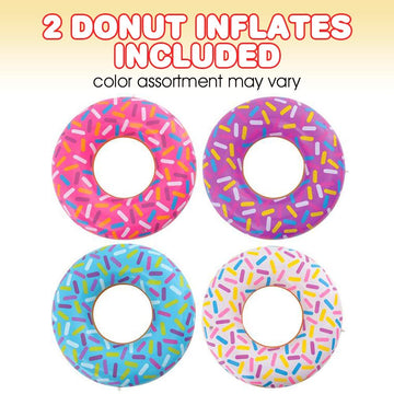 Artcreativity 22' Donut Tube Inflates Set Of 2, Colorful Inflatable Donut Tubes In Assorted Designs, Donut Birthday Party Decorations Supplies, Durable Water Pool Toys For Kids, Fun Donut Party Favors