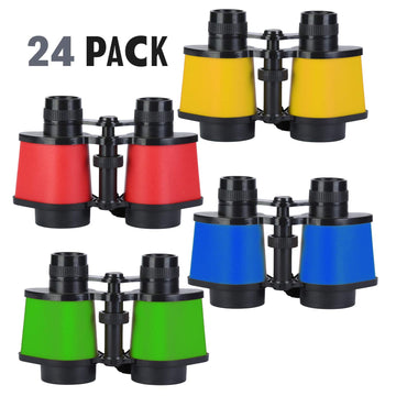 Kicko Pack of 24 Binoculars for Kids - Kid Binoculars 3.5 x 5 Inch - Lightweight Plastic Binocular for Jungle Play Bird Watching - Safari Birthday Decorations - Forest Costumes Adventure Gifts