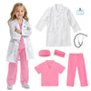 RioRand Doctor Costume for Kids With Stethoscope Lab Coat Career Day Costume Halloween Dress Up For Boys Girls 3-11 (Pink M-120/Height44.4-48'')