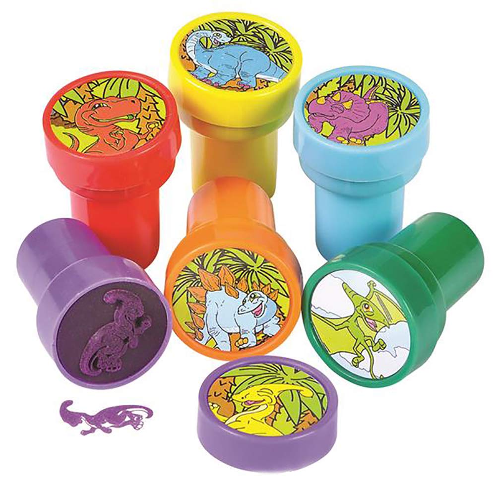 The Dreidel Company Dinosaur Stampers Theme Self-Ink Stamps for Kids, Crafts Party Favors, Assorted, 1.4 Inch Stamp (6-Pack)