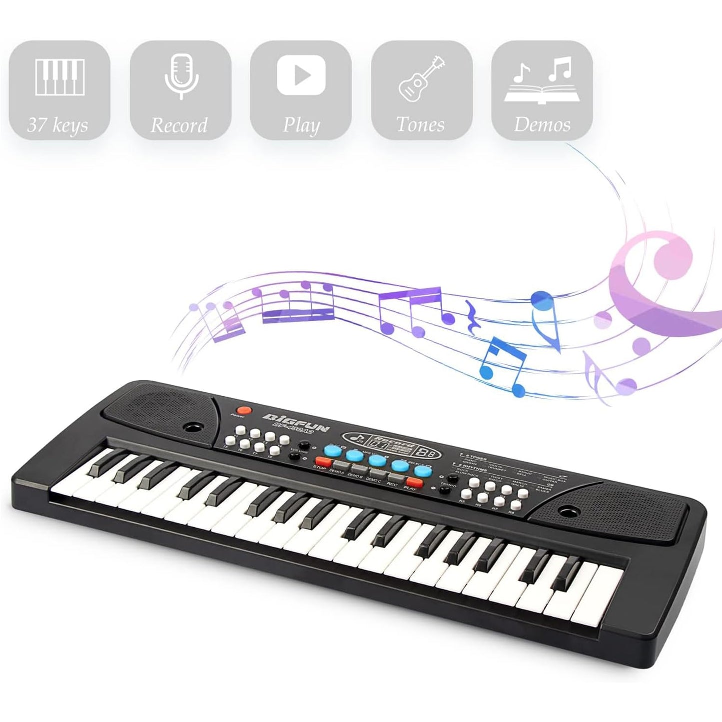 Leeqee Black 37 Keys Kids Piano Keyboard, Portable Electric Musical Instruments Piano With Microphone, Learning Educational Gift