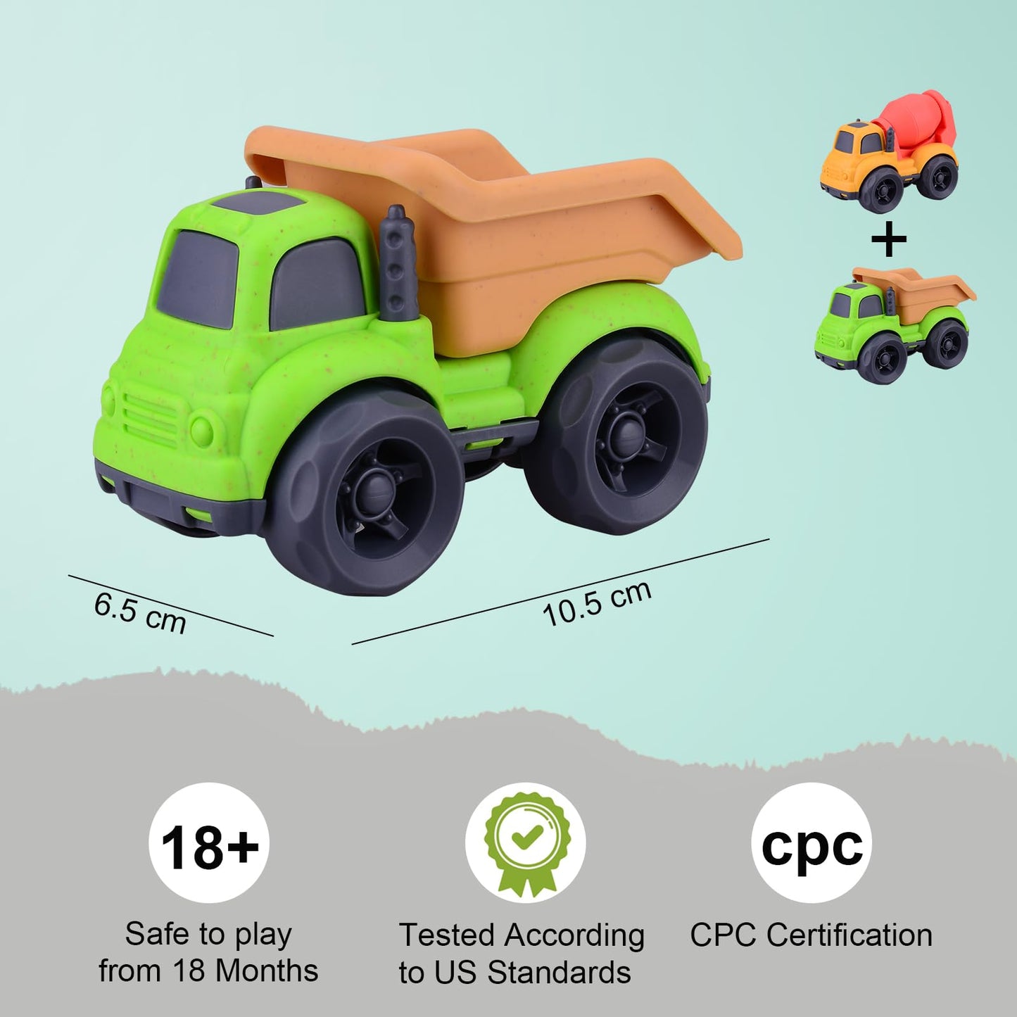 Aigitoy Dump Truck Toys for 1 2 3 Year Old Boys, BPA Free, Phthalates Free, PVC, Dump Truck, Mixer Cement, Easter Basket Christm