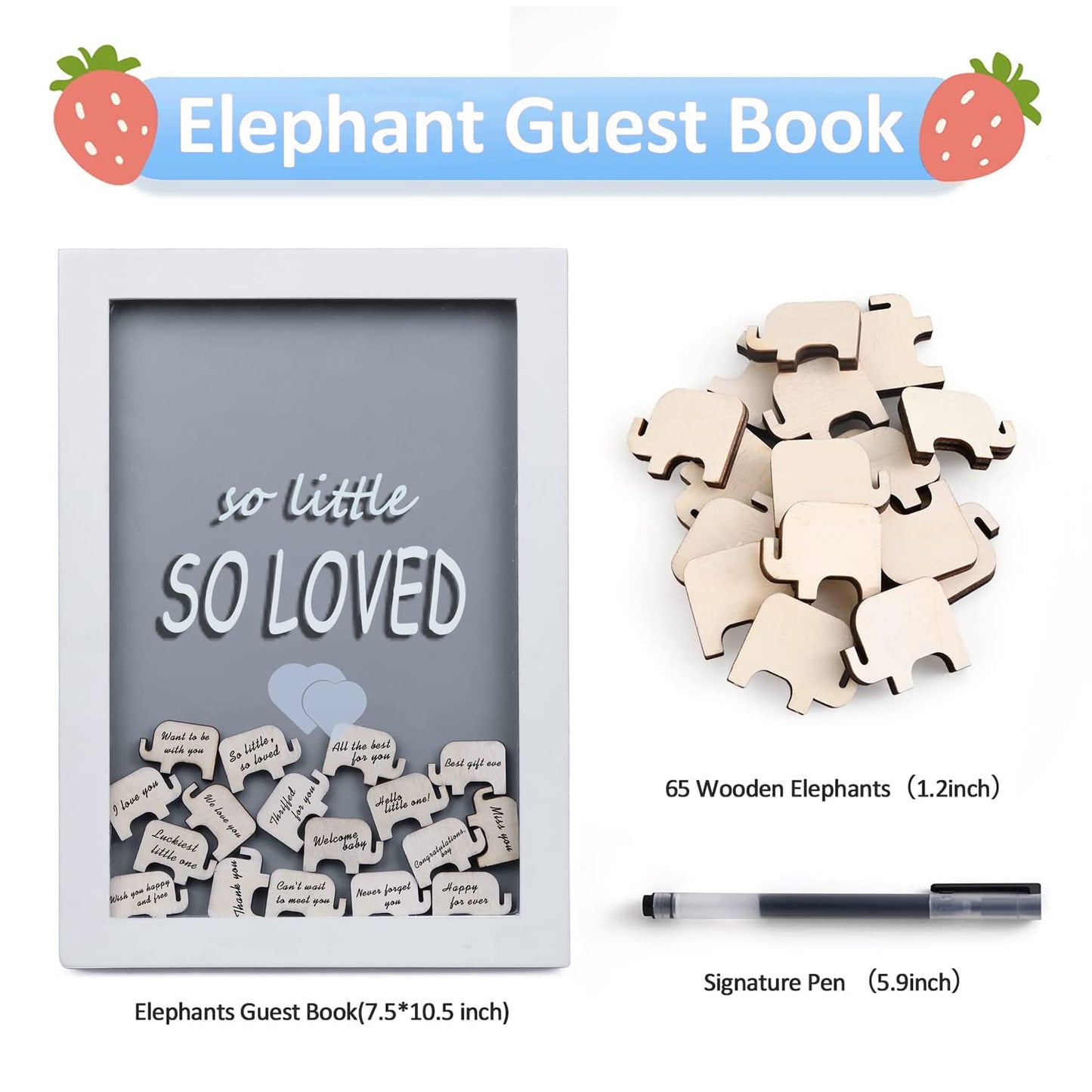Womrich Boy Baby Shower Decorations Elephant Theme Set, Baby Shower Guestbook Elephant Sign Frame, It Is A Boy Banners Elephant