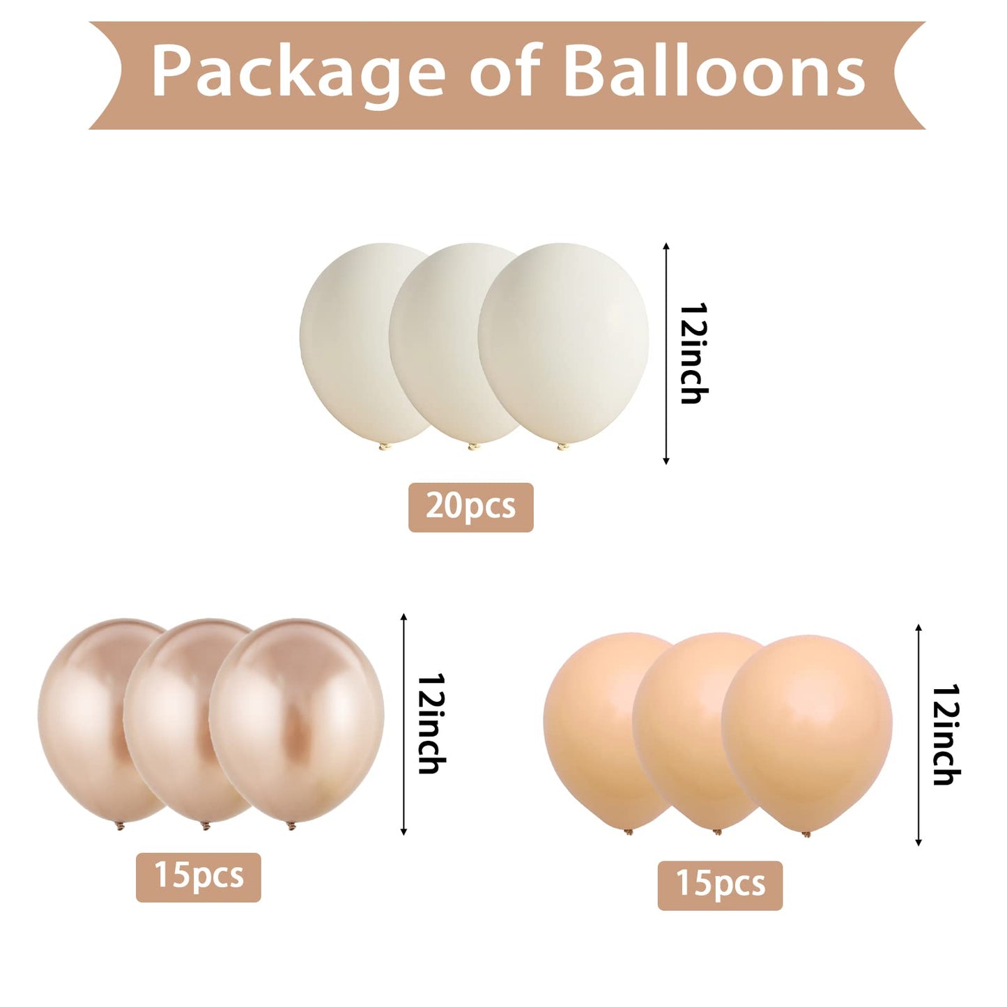Beige Balloons,12 Inch 50Pcs Cream Balloons Nude Balloons Beige Sand White Balloons Sand Gold Balloons Metallic Gold Balloons Wi