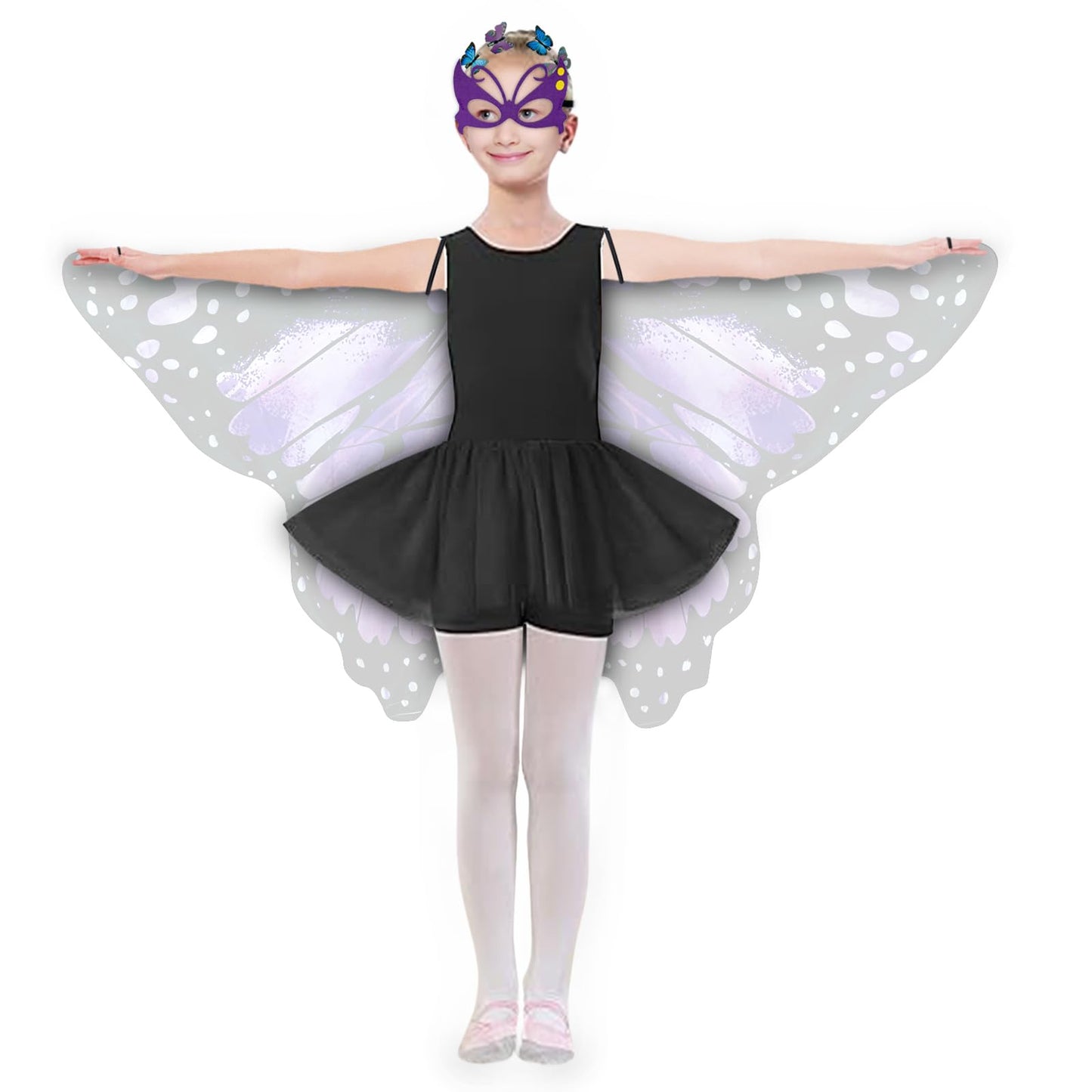 Sunlisky Kids Butterfly Wings Costume for Girls Fairy-Wings Mask Party Favors Gifts (Purple sets)