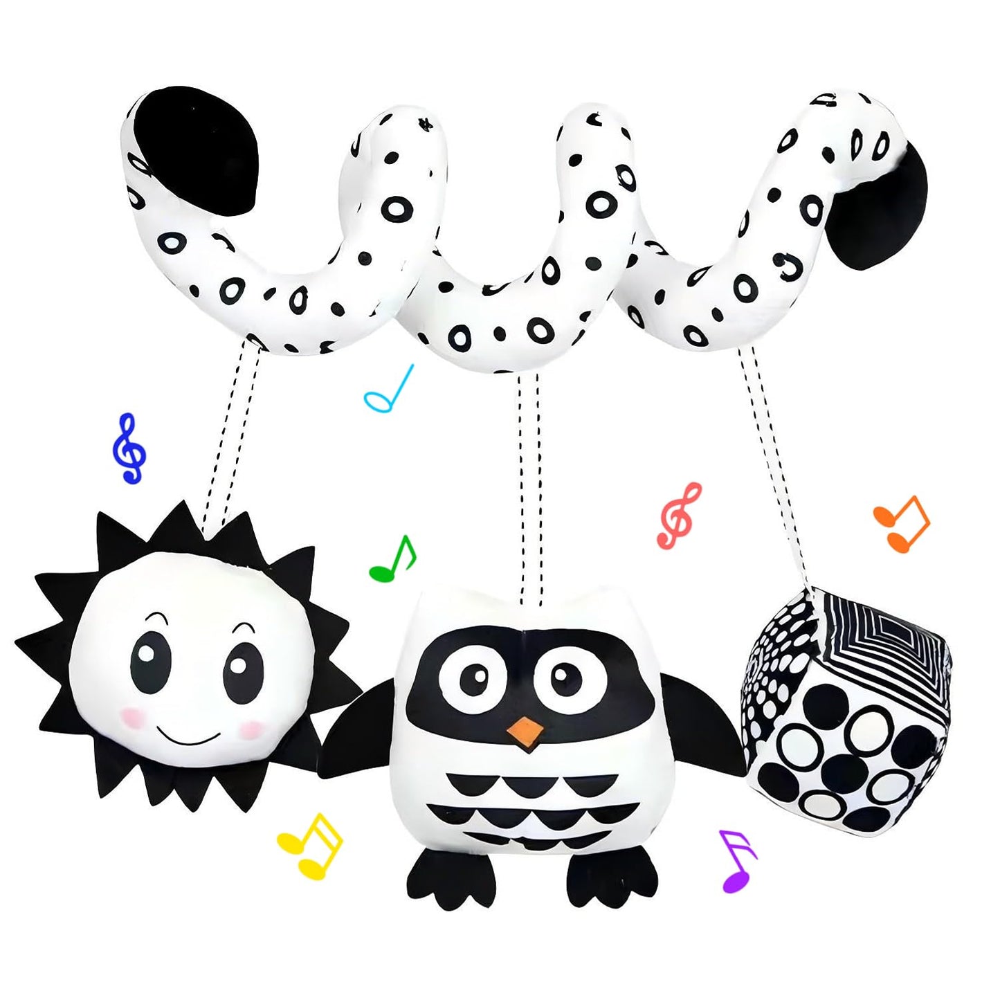 Ebrima Baby Spiral Activity Car Seat Toys, Black And White Baby Toys, High Contrast Baby Sensory Toys, Newborn Hanging Plush Str