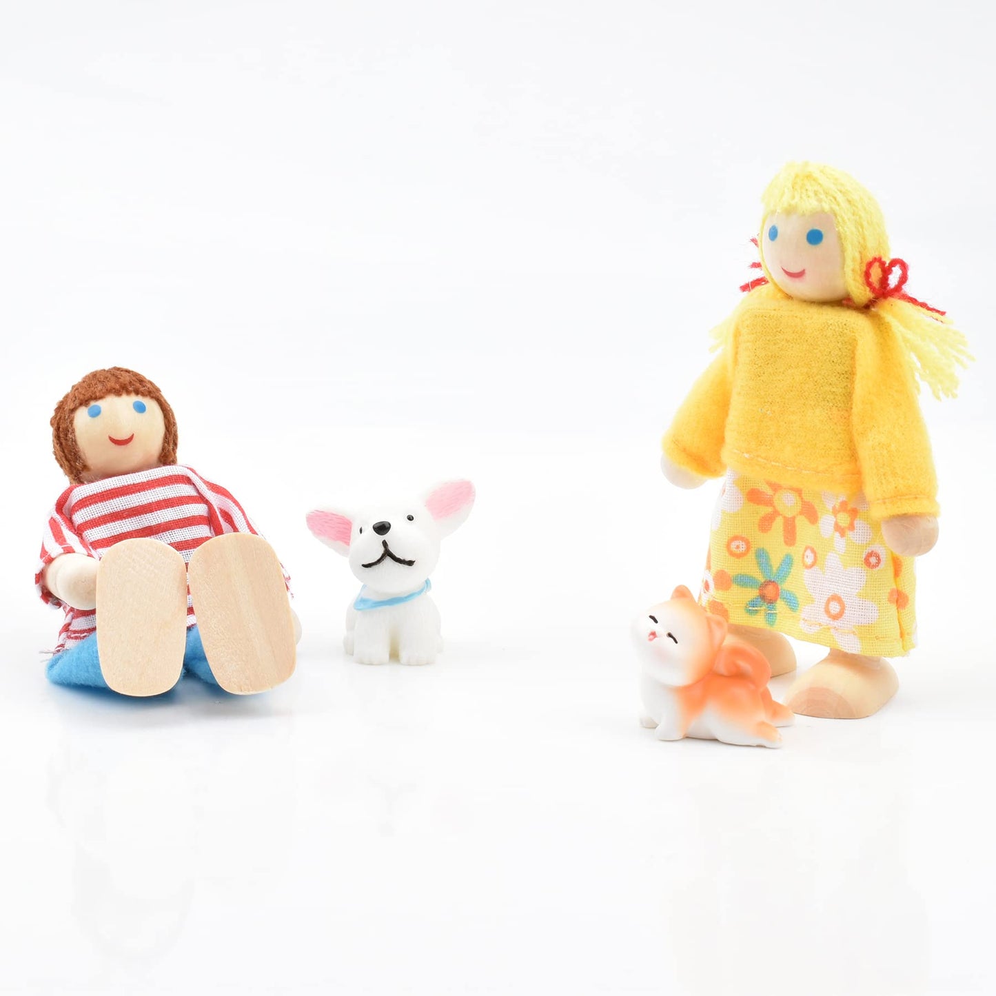 Jzszera Wooden Doll House People Of 8 Miniature Figures And 2 Pets, Dollhouse Dolls Family Set- Dollhouse Accessories For Girls Toddler Kids Pretend Play And Imaginative Fun