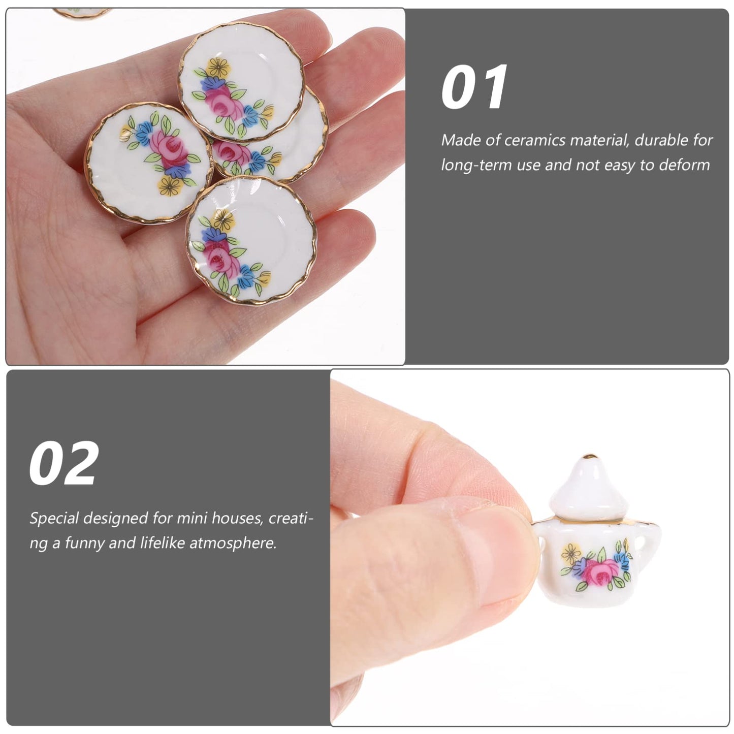 Toddmomy Miniature Tea Sets Dollhouse Porcelain Tea Set 1 12 Scale Miniature Dollhouse Accessories Kitchen Miniature Decor for D