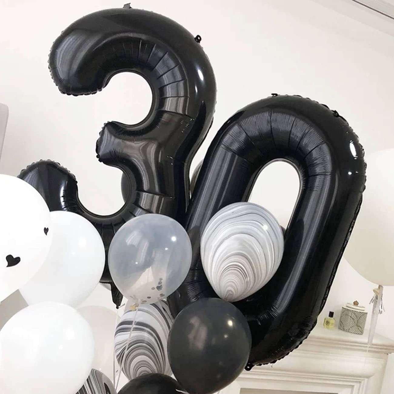 Black 30 Number Balloons Giant Jumbo Number 30 Foil Mylar Balloons For Women Men 30Th Birthday Party Supplies 30 Anniversary Eve