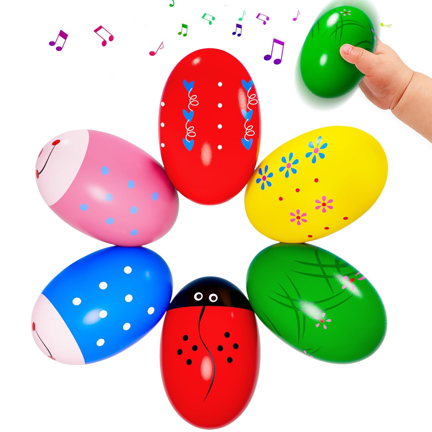 6 Pack Easter Basket Stuffers, Eco-Friendly Woode Percussion Musical Shaker, Toddlers Stocking Stuffers 1-3 Year Old, Montessori