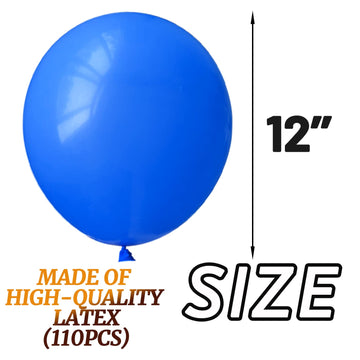 110Pcs Blue Balloon 12 Inch, Blue Latex Balloon For Birthday Party Baby Shower Wedding(With 2 Ribbons).