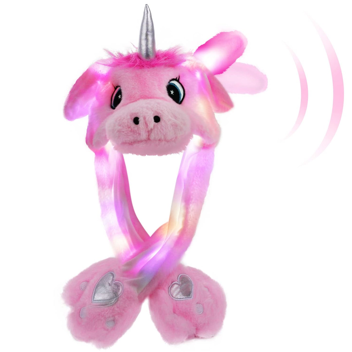Arcimatto Animal Hat Plush Unicorn Ears Moving Jumping Dress Up Cosplay Party Christmas Holiday Cute Cap For Kids Adults (Pink U