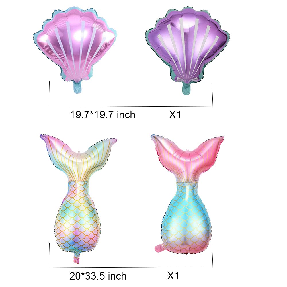Morofme 22Pcs Mermaid Theme Balloons Mermaid Tail Balloon Sea Shells Confetti Latex Balloons Purple Teal Balloon Helium Foil Ocean Decorations For Girls Ocean Under The Sea Theme Party