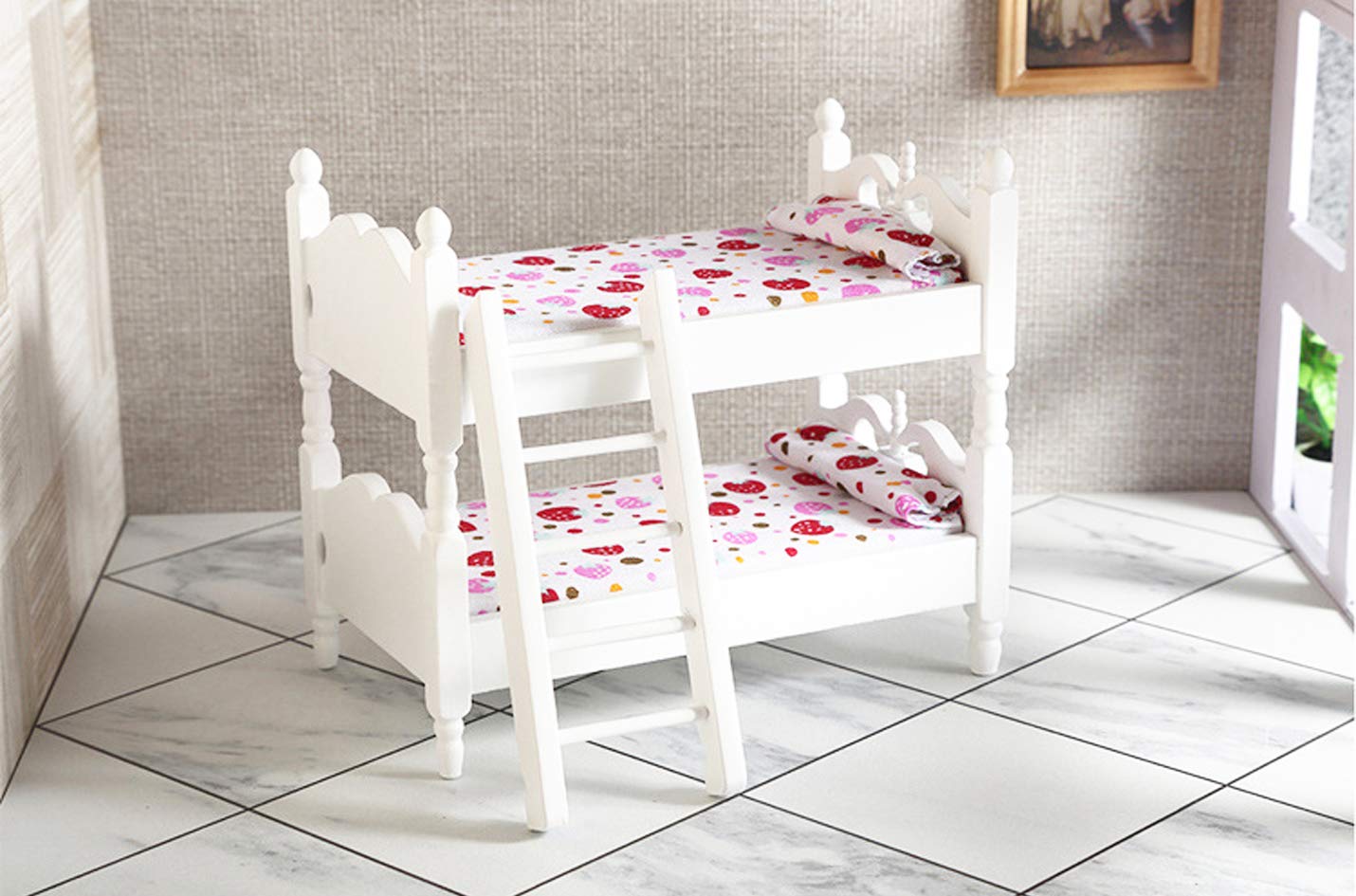 Z Mayabbo Wooden Dollhouse Furniture Of Baby Bunk Bed With Ladder For Miniature Dollhouse Accessories - 1/12 Scale