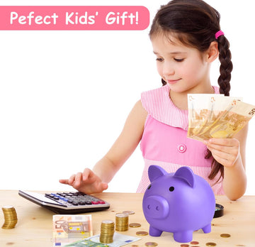 Pjdrllc Large Piggy Bank, Unbreakable Plastic Money Bank, Coin Bank For Girls And Boys, Large Size Piggy Banks, Practical Gifts For Birthday, Easter, Christmas (Purple)