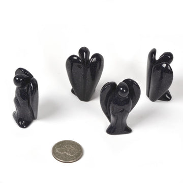 Carved Synthetic Blue Goldstone Gemstone Peace Angel Pocket Guardian Angel Healing Statue 2 Inch