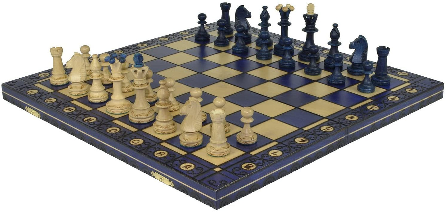 Beautiful Handcrafted Wooden Chess Set With Wooden Board And Handcrafted Chess Pieces - Gift Idea Products (16' (40 Cm) Blue)