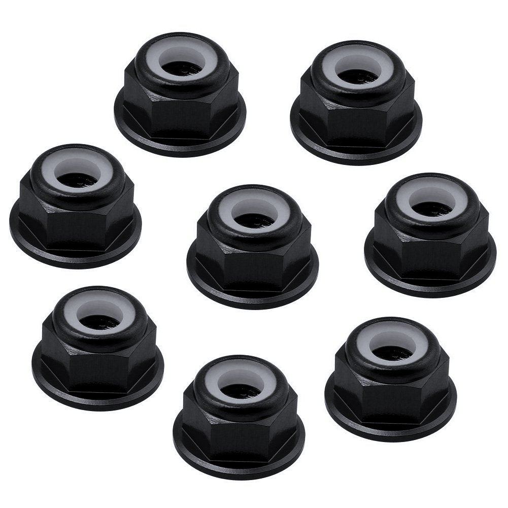 Hobbypark Aluminum M4 4Mm Flanged Nylon Lock Nuts For 1/10 Scale Rc Car Truck Buggy Crawler Wheels(8-Pack) (Black)
