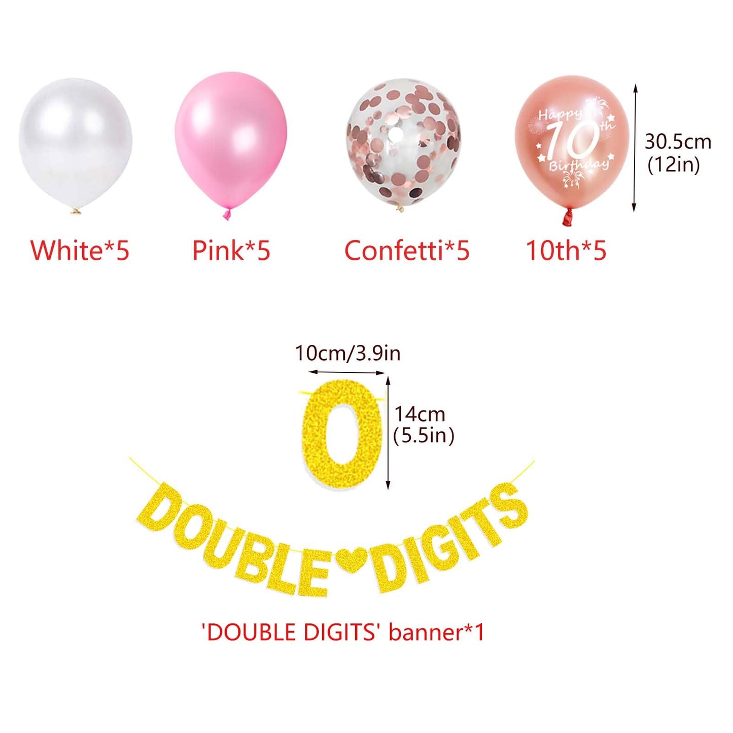10Th Birthday Decorations For Girls, Birthday Banner Double Digits Rose Gold Glittery Banner Number 10 Balloons 10Th Confetti La
