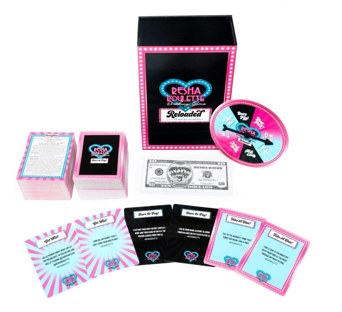 Caresha Please Resha Roulette Drinking Game - 21+ Card Game Set with Spinner, Dare Cards & Play Money for Adult Party Nights