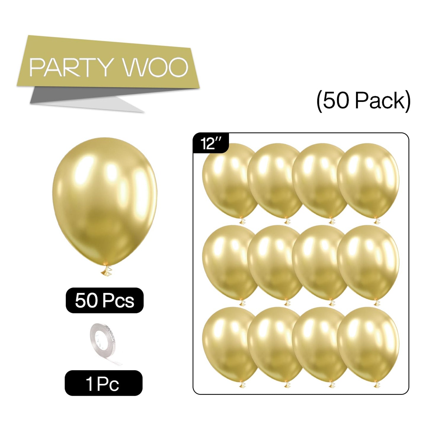 Partywoo Metallic Light Gold Balloons, 50 Pcs 12 Inch Metallic Gold Balloons, Gold Balloons For Balloon Garland Balloon Arch As Party Decorations, Birthday Decorations, Wedding Decorations, Gold-G129