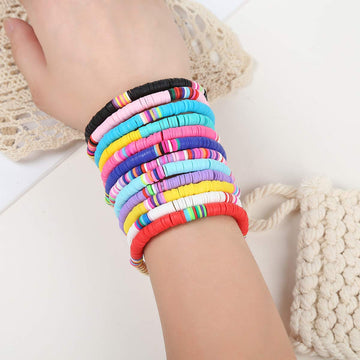 Cooluckday Heishi Surfer Bracelets For Women Vsco Boho Beaded Bracelet Friendship Polymer Clay Rainbow Bracelet Stack Vinyl Disc