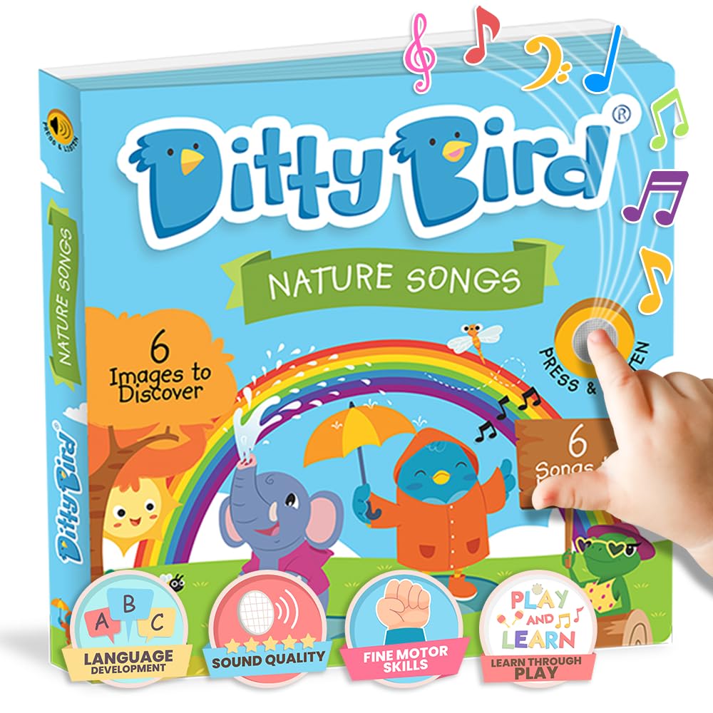 Ditty Bird Musical Books For Toddlers | Fun Children'S Nursery Rhyme Book | Rain, Rain, Go Away Book With Sound | Interactive Toddler Books For 1 Year Old To 3 Year Olds | Sturdy Baby Sound Books