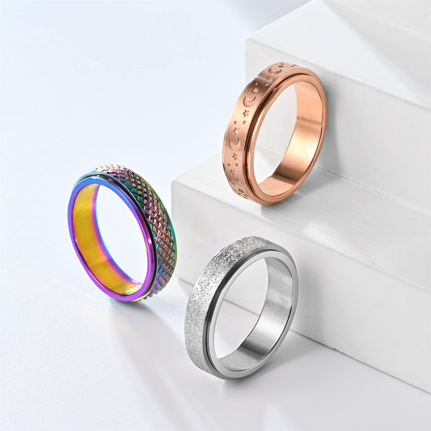 Fekang Anxiety Rings Fidget Rings For Women Stress Relief Spinner Rings For Anxiety Stress Rings 4Pcs 6Mm Titanium Steel Rings S