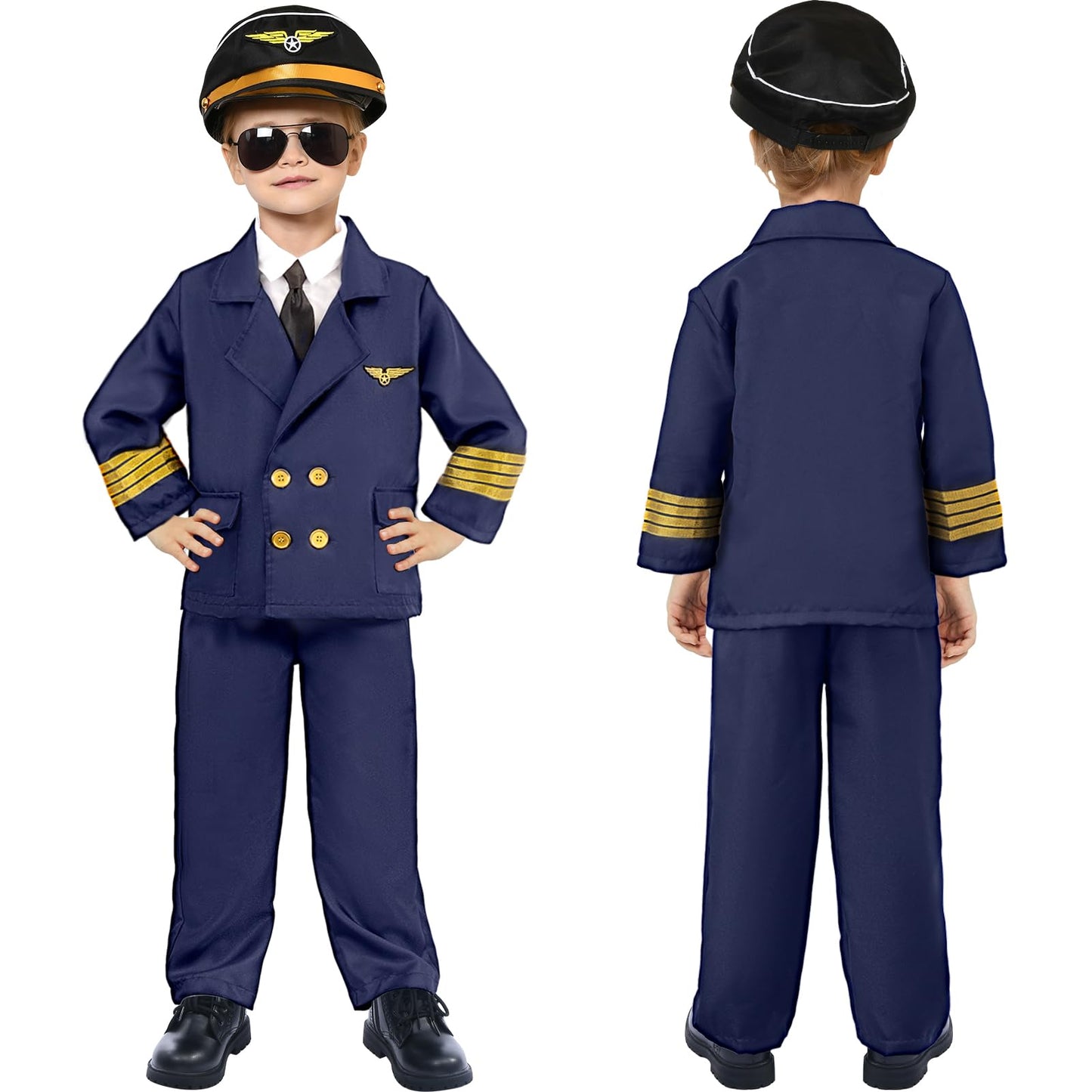 Latocos Pilot Aviator Costume For Kids Boys Girls Ages 3-12 Airline Captain Uniform Air Force Flight Suit For Career Day Dress U