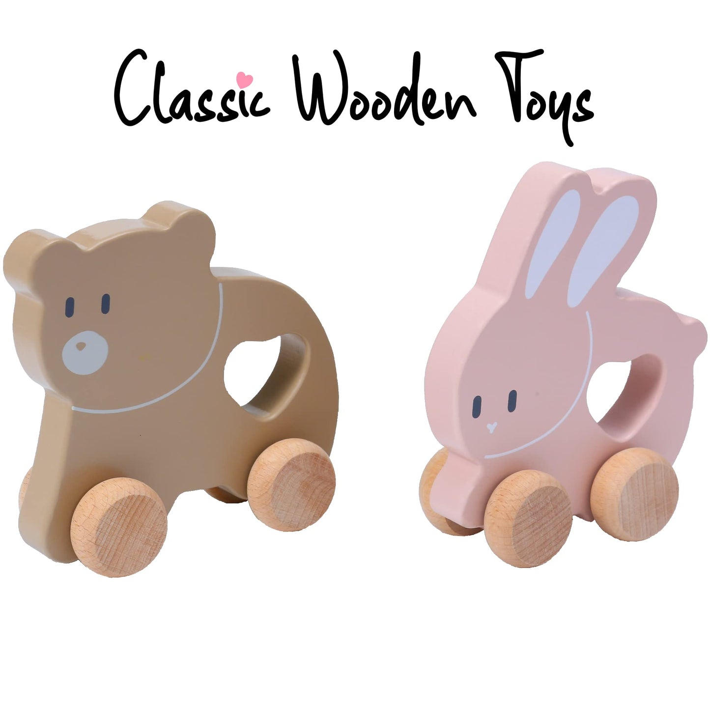 Montessori Mama Wooden Push And Pull Toy Rabbit - Baby Toy Vintage Pull Toys Learning Activity - Easter Gift Safe Ideal For Skil