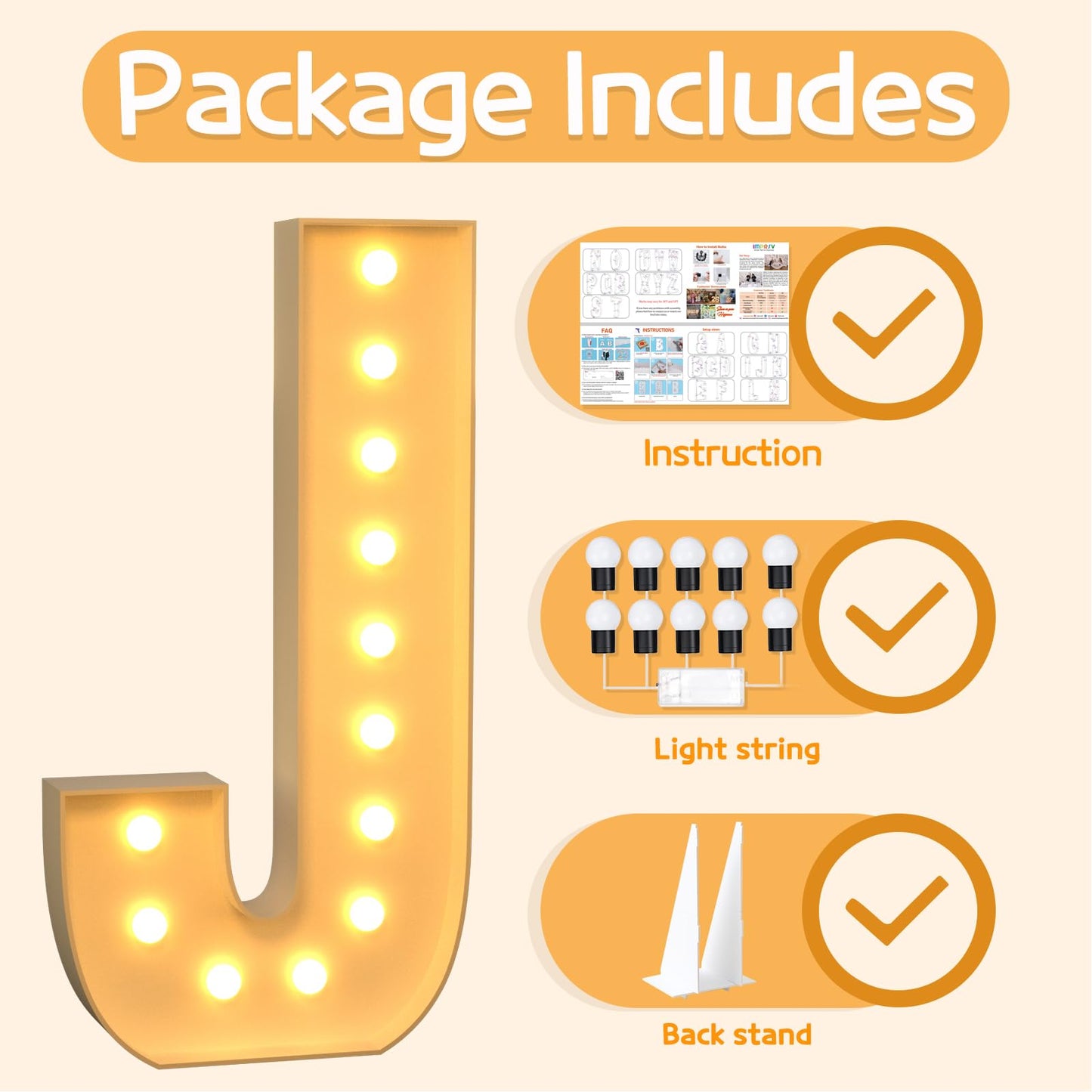 Imprsv 4Ft Marquee Light Up Letters J, Large Light Up Letters For Baby Shower Anniversary Wedding Room Decor, Big Letters For Pa