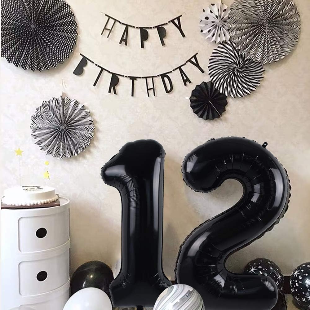 Toniful 40 Inch Large Black Number 21 Balloons Giant Digital 21 Or 12 Helium Balloons, Foil Mylar Big Number Balloons For 12Th O