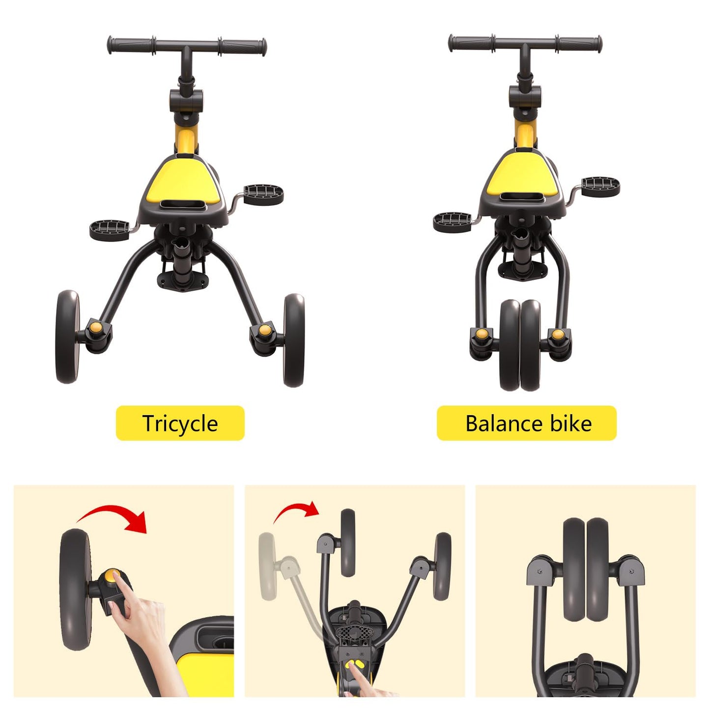 Tricycle for Toddlers 1-3, 6 in 1 Toddler Balance Bike for Boy Girl, Folding Toddler Tricycle with Push Handle, Removable Canopy