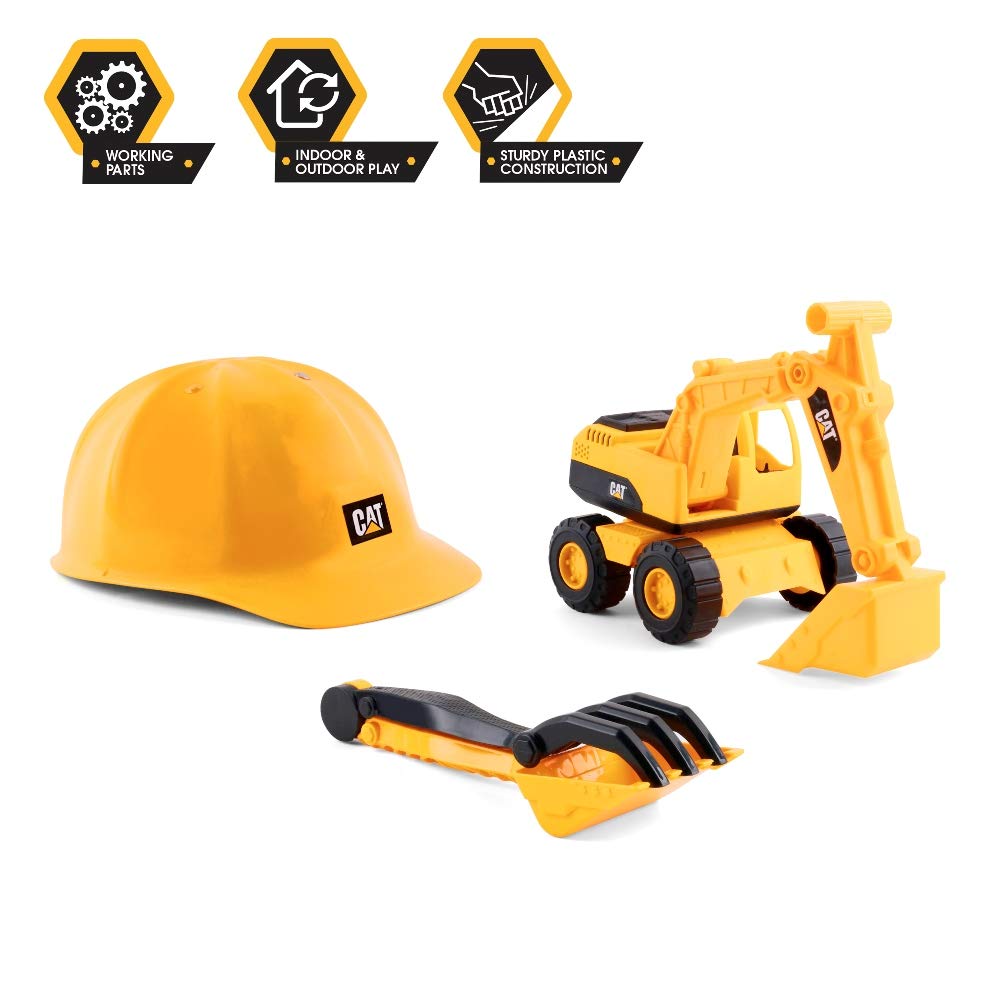 CAT Construction Toys Construction Excavator Sand Set Outdoor Toys - 10 Cat Toy Dumps Truck & Loader, Hard Hat, Shovel, Rake