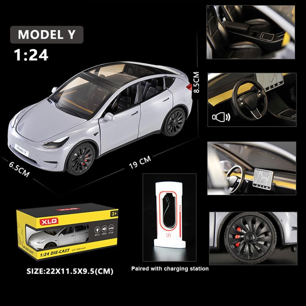 1/24 Model Y Toy Car, Alloy Diecast With Light, Big Model Y Diecast For Kids & Adults, Birthday Gift (Gray)